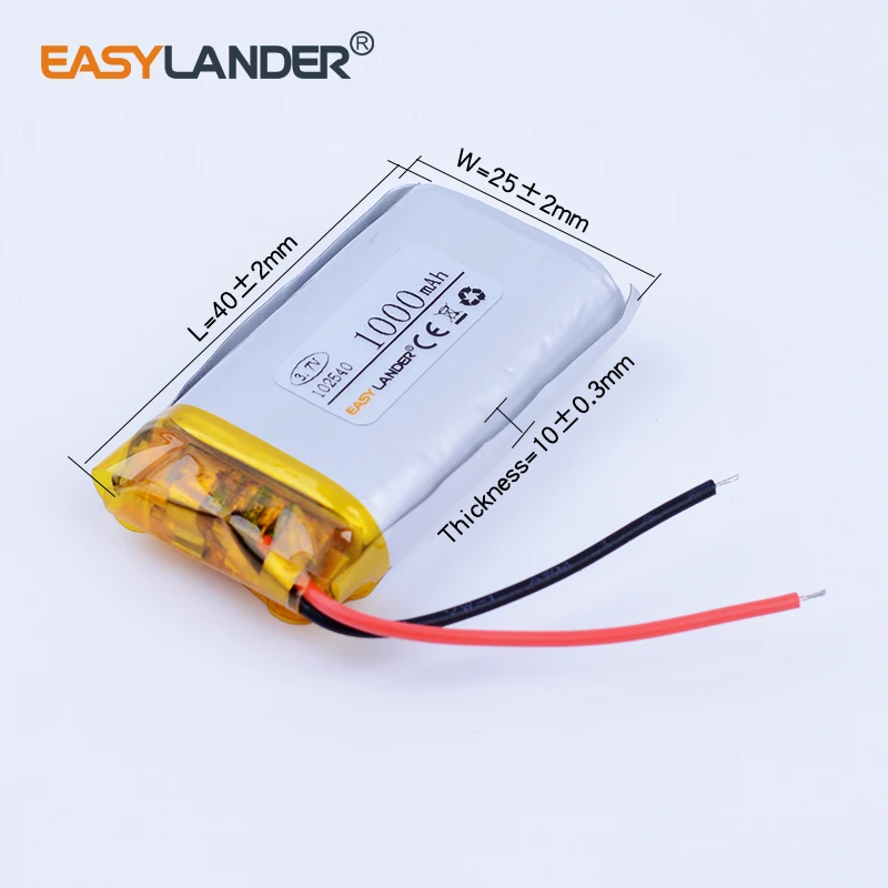 

102540 3.7V 1000mAh Rechargeable Li-Polymer Li-ion Battery For mp3 mp4 mp5 toys DVR GPS PDA Tools LED Ligts Lamps 982438 102541