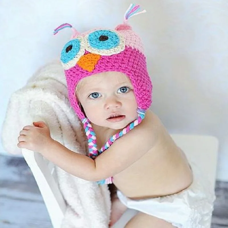 Hooyi Baby Girls Hat Owl Crochet Newborn Cap Headwear Beanie Kids ...