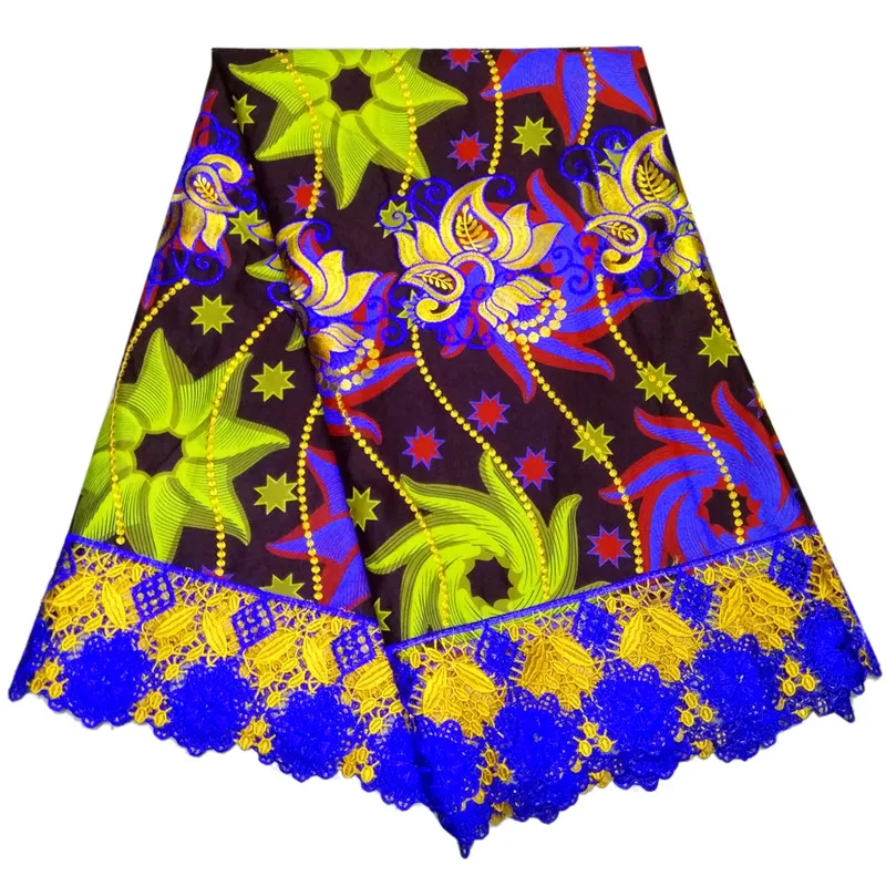 

beautiful stones wax lace pure wax prints Ankara with lace embroidered fabrics hollandai wax for African dress 6 yard/lot!smt622
