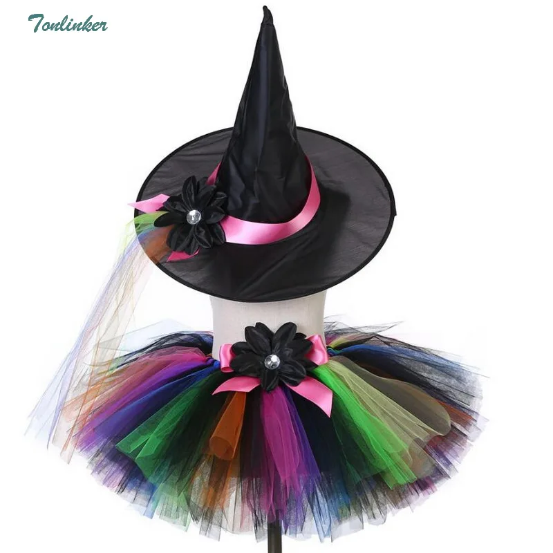 Платье-пачка для маленьких девочек на Хэллоуин, шляпа ведьмы с юбкой, маскарадный костюм для детей 2-8 лет, новинка
