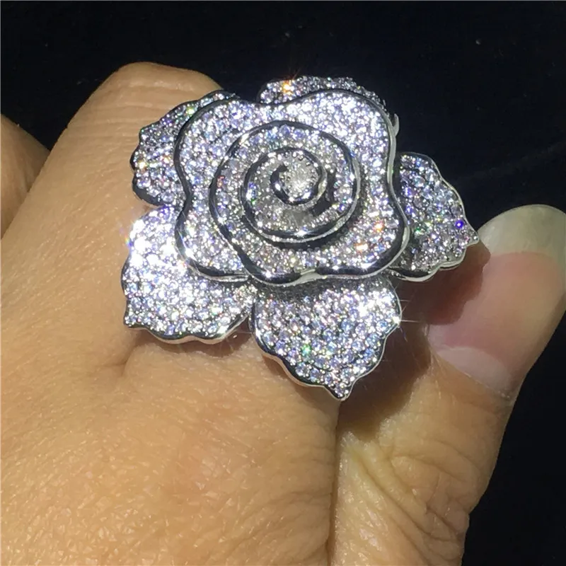 Choucong кольцо с большим цветком, серебряное кольцо, микро проложить AAAAA cz, обручальное кольцо, кольца для женщин, свадебные украшения
