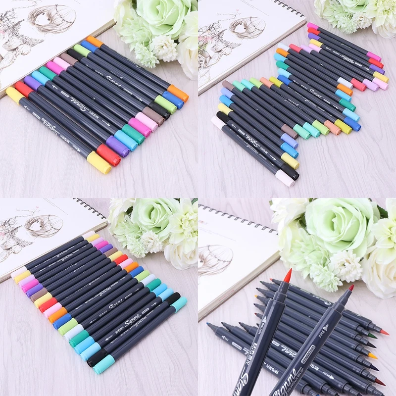 

Art and Graphic Drawing Manga Water Based Ink Twin Tip Brushand Fine Tip Sketch Marker Pen 12 18 24 Colors /SET Brush Pen D14