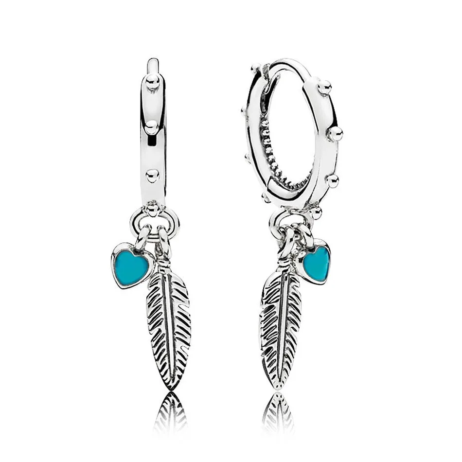

Authentic 925 Sterling Silver Women Jewelry Lady Earrings Girl Birthday Gift SPIRITUAL FEATHERS HANGING Stud Earrings