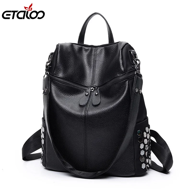 lady black rivets shoulder bag PU Europe and the United States fashion large capacity shoulder bag