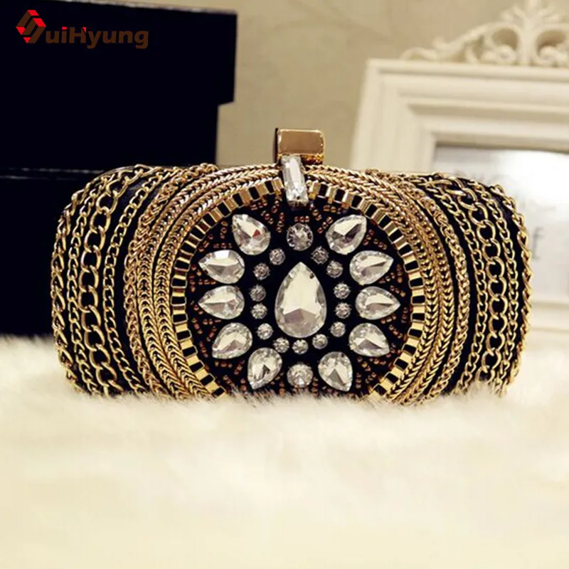 2016 New Women s Banquet Clutch Fashion Diamond Flower Chain Evening Bag Wedding Party Handbags Purse