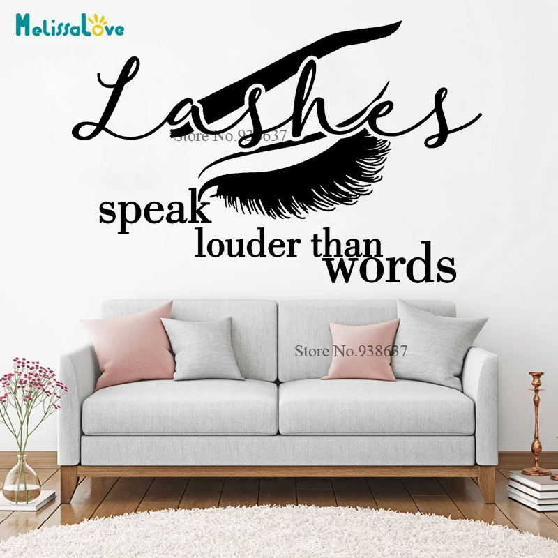 

Lashes Speak Louder Than Words Beauty Salon New Design Quote Decal Make Up Grooming Cosmetic Case Decor Wall Sticker B997