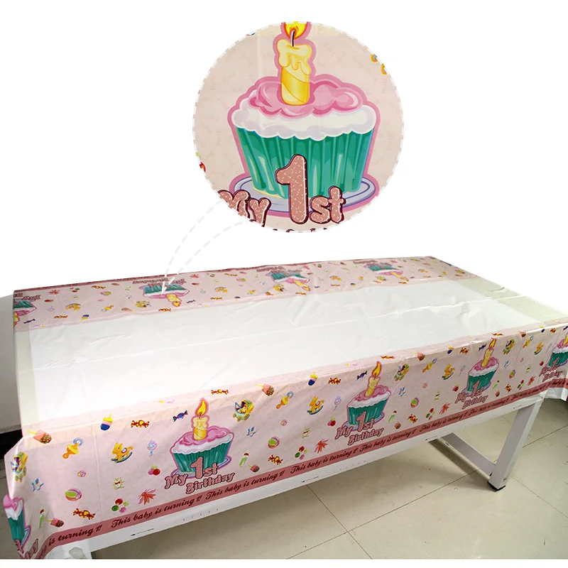 

Fashion Kawaii Kids First Birthday Party Table Decor Disposable Tablecloth Children Birthday Party Supplies 1.08*1.8M