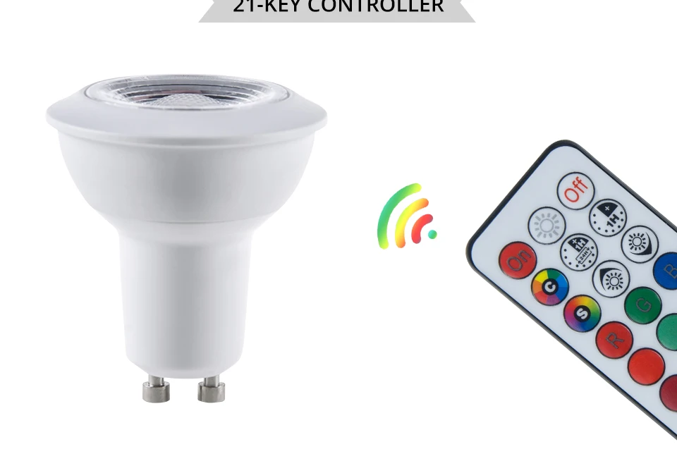 Vacamm LED RGBWW Novelty Light Colorful Magic Bulb 3W GU10/GU5.3/E27/B22 Hight Power Spotlight AC 85-265V+21Key IR Controller