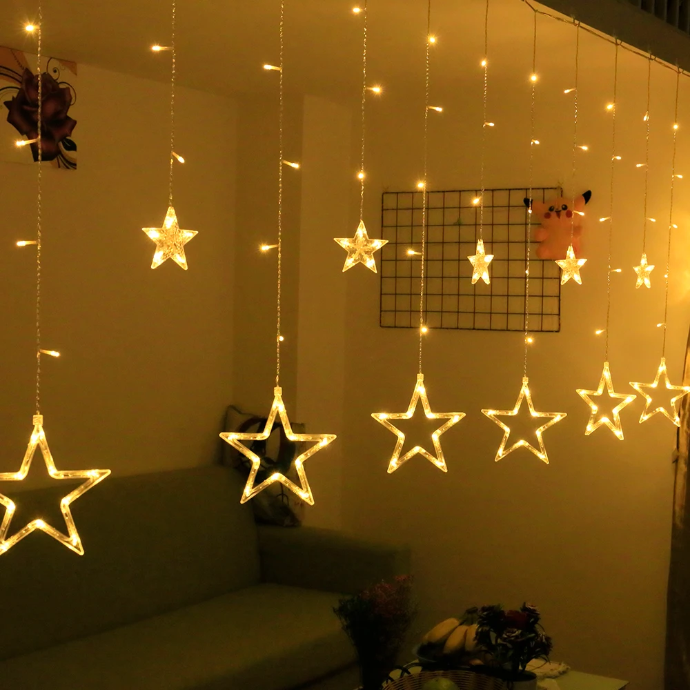 FS-LED Romantic Fairy Star led Curtains String light 2m warm white EU220v Christmas garland light for wedding party holiday deco FS-LED Romantic Fairy Star led Curtains String light 2m warm white EU220v Christmas garland light for wedding party holiday deco