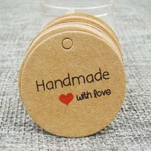 1.18inch round Kraft Gift Tags “Handmade with love” packaging Labels Paper Price Tags/Hang tags custom taging tags for gifts/box