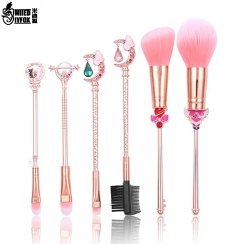 

6pcs/set Sailor Moon Makeup Brushes Set Pro Blending Powder Blush Eyeshadow Eyebrow with Crystal Cosmetic Beauty Makeup Tool