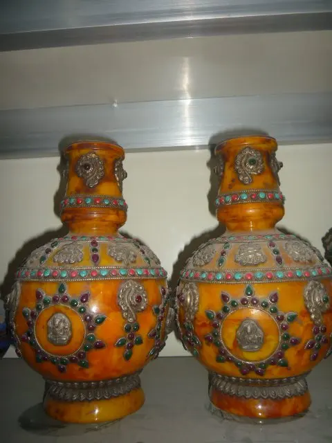 Wonderflul Старый пара Тибетский пчелиный воск и серебряная ваза, с красивым рисунком, лучшим украшением и сбор