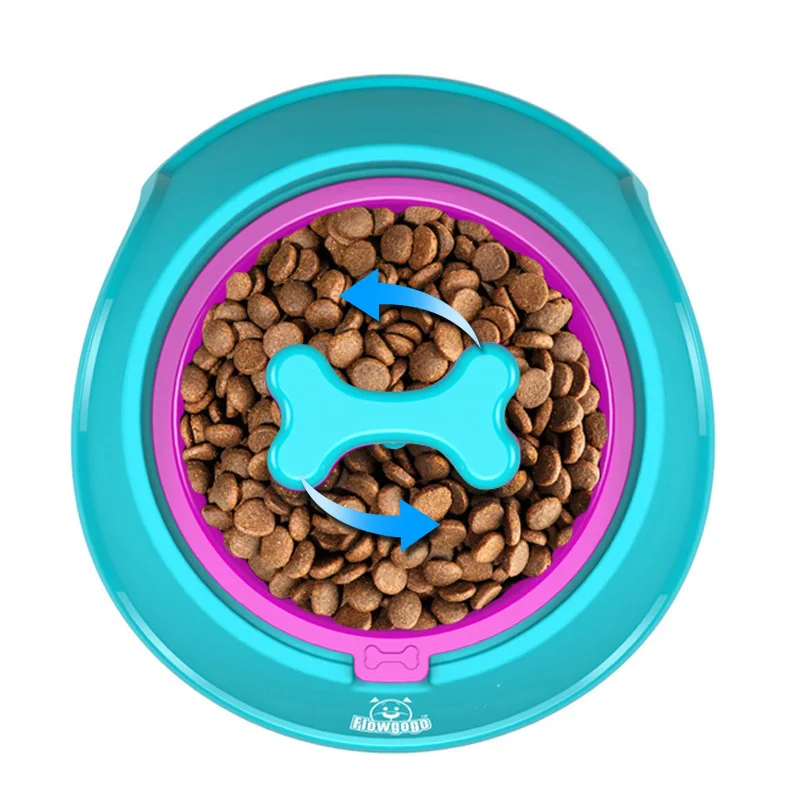 

FLOWGOGO Fun Bone Shaped Slow Feeder Dog Food Bowls Water Bowl Dishes for Puppy Small Large Dog Pet Feeding (S-700ml blue)