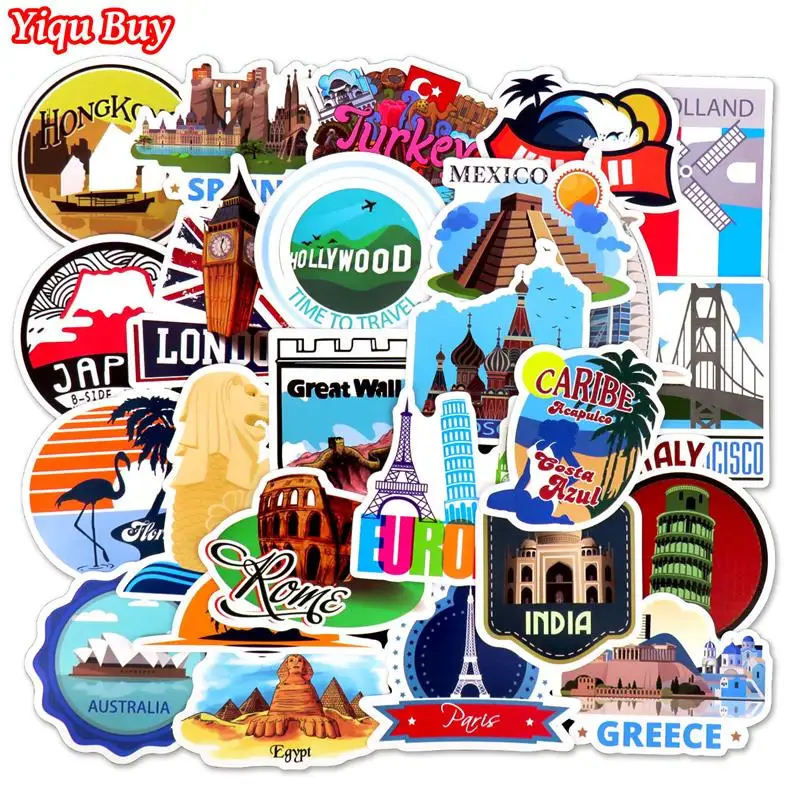 50 قطعة السفر ملصقات لأجهزة الكمبيوتر المحمول حقيبة الغيتار سيارة التصميم لوح التزلج دراجة نارية ملصق حائط من الفينيل‏ الكتابة على الجدران ...