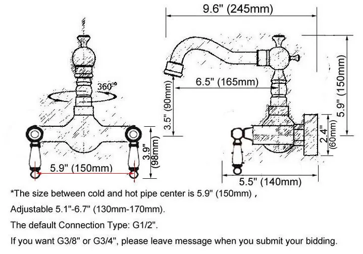 Polished Chrome Brass Wall Mount Kitchen Sink Faucet Swivel Spout Mixer Tap Dual Ceramics Handles Levers anf564