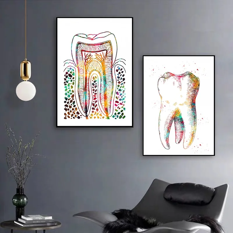 

Watercolor ART Tooth Structure poster and Human tooth Canvas Art Print Wall Pictures for Living Room No Frame