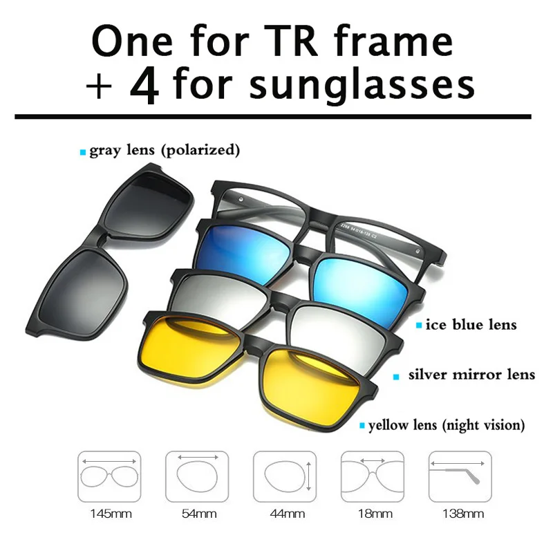 Мужские оправы для очков с 4 клипсами Tr90, женские солнцезащитные очки, поляризованные Магнитные очки, мужские очки для вождения, оптические очки для близорукости s2268 - Цвет оправы: 2268