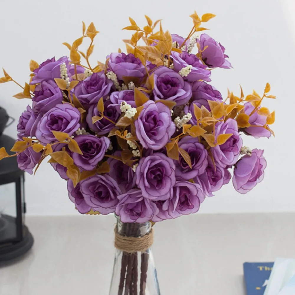 14Pcs/set Silk flower wedding bouquet Artificial ...