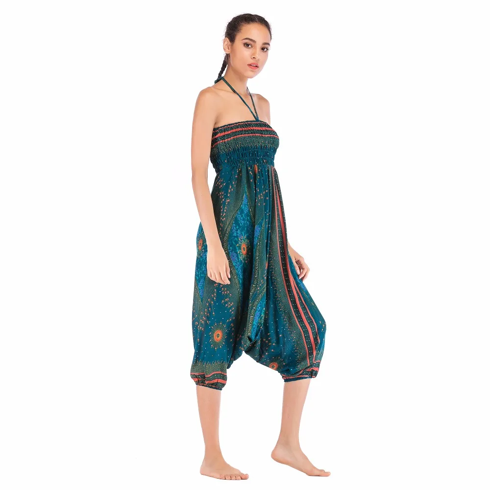 Big Peacock Eye Teal Blue jumpsuit harem pant BPEJ003 (8)
