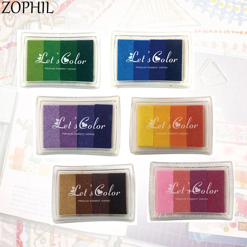 

ZOPHIL 4 in 1 Fingerprint Ink Pad Inkpad Colors Gradient Silicone Stamps Scrapbooking Stamping DIY Crafts Painting Rubber Card
