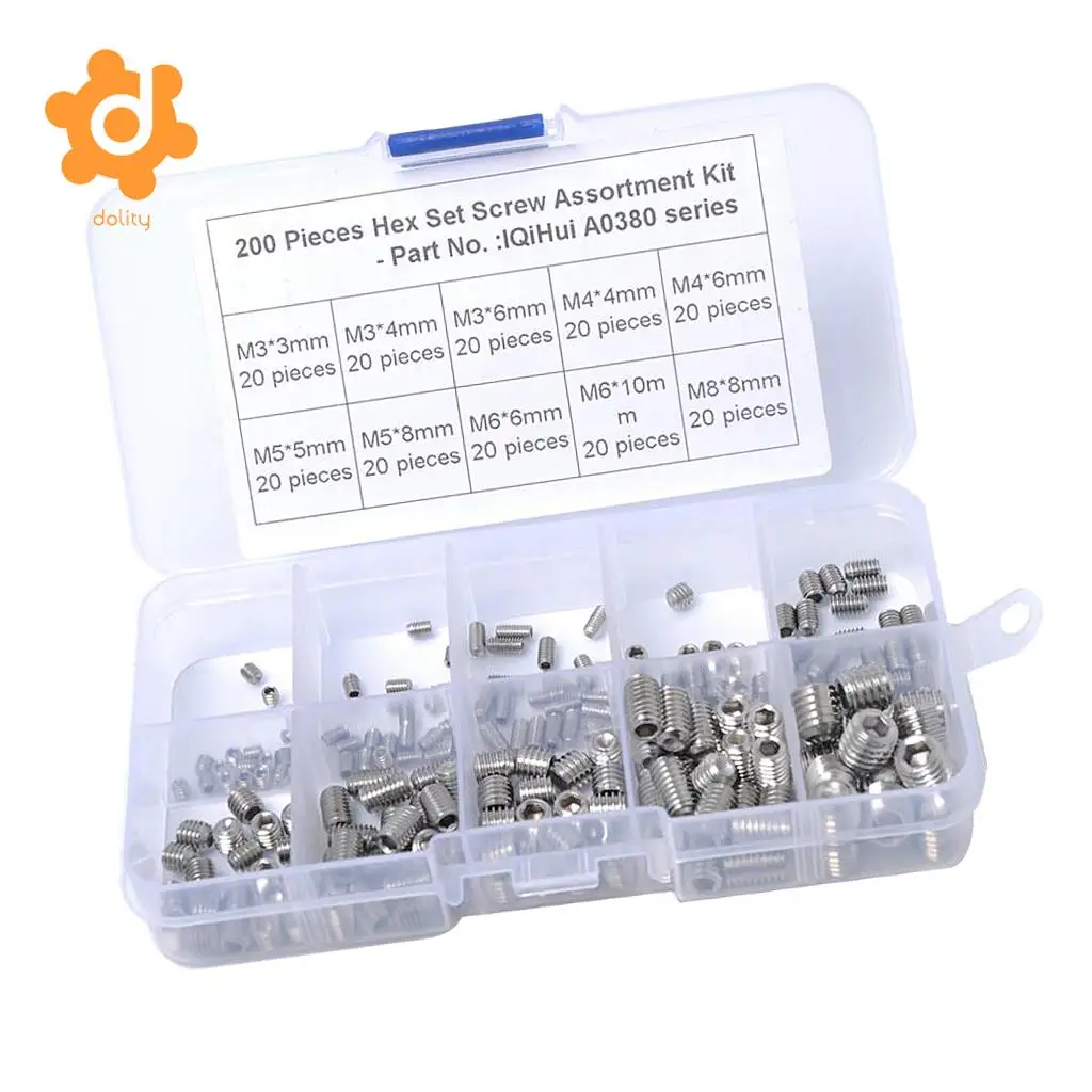 200 Pieces 304 Stainless Steel Hex Allen Head Hexagon Socket Screws Nuts Kit