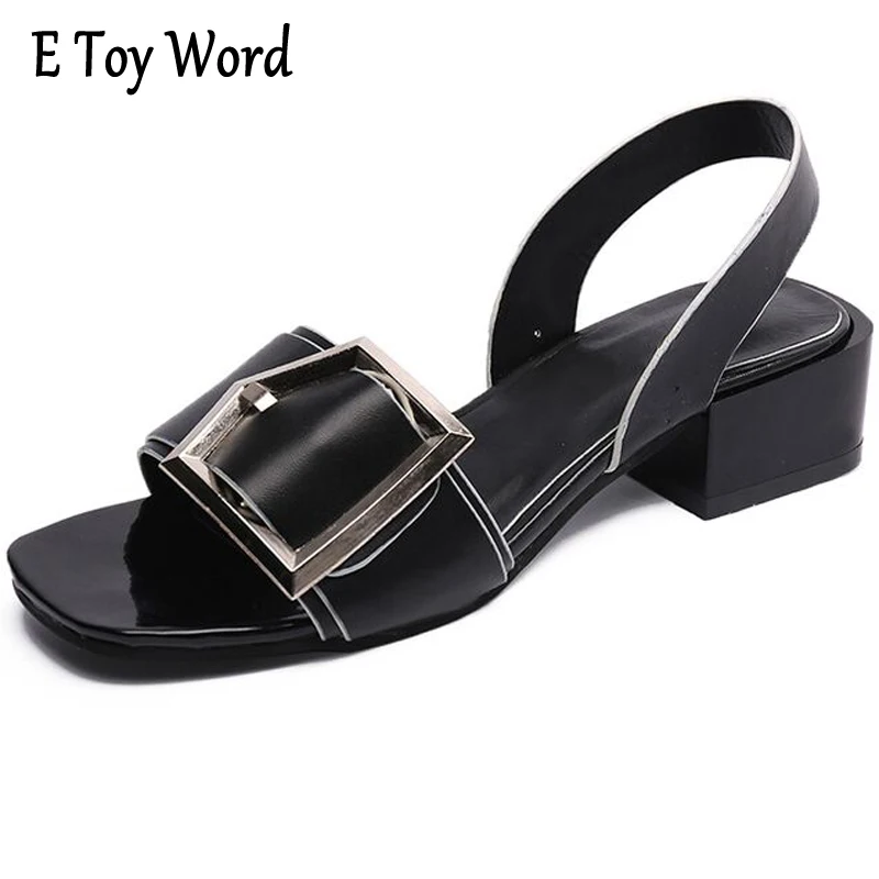 

E TOY WORD Summer Europe Fashion Party Thick Retro Buckles Leather Women Sandals Female white Open-Toe Platform Women's shoes