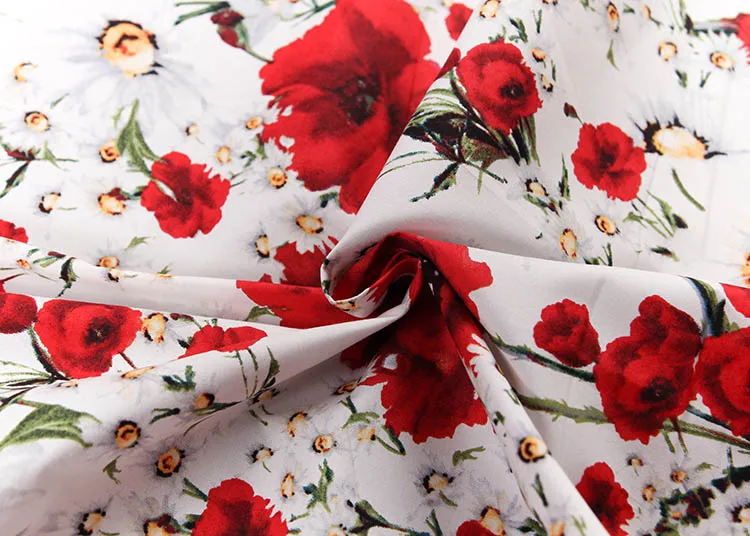 Модная Неделя цветок мака Хризантема белый хлопок ткань для женщин Девушка летние платья юбки рубашки DIY-AF091