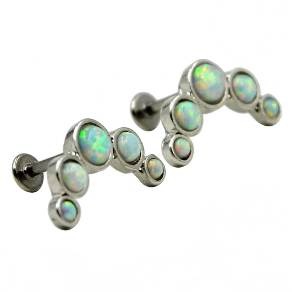 

1Pc Snow Fire White Opal Stone Lip Piercing Stud Labret Ring Ear Helix Tragus Cartilage Earring Body Jewelry 16g