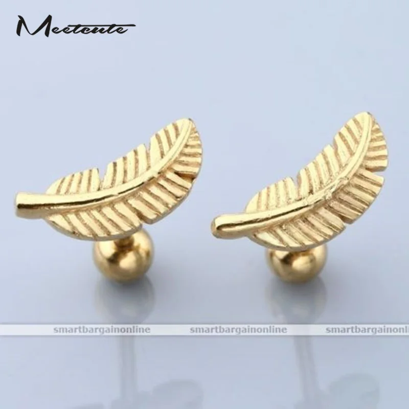316L Surgical Steel Ear Cartilage Earring Helix Tragus Piercing Feather