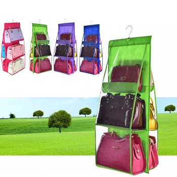 

Double side 6 grids closet organizadores case durable door fashion handbags finishing hanging bags organizer hang storage bag