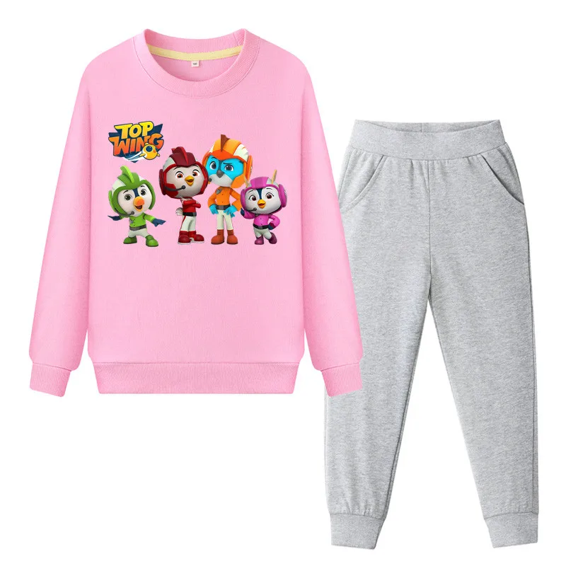 Boys Girls Cartoon Top Wing Tracksuits Kids Spring Autumn Pullover Coat+Pant Suits Children Clothing Sets Baby Clothes Set WL102 (3)