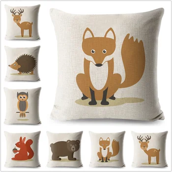 

Fox Bear Pillow Case Cartoon Animals Linen Cotton 45*45 Square Cover Cushion for Sofa Home Decorative Printed Throw Pillowcase