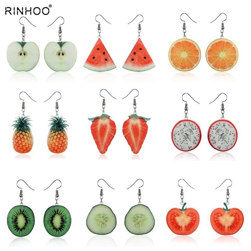 Acrylic Cute Fruit Earrings Strawberry pineapple tomato kiwi orange cucumber dragon apple Pineapple fruit Earrings Dainty Gift
