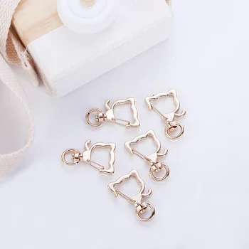 

5Pcs Golden Cat Shape Hook Keychain Lobster Buckle Pet DIY Handmade Label Quick Clip Metal Label Quick Clip Hot Sale Keychain