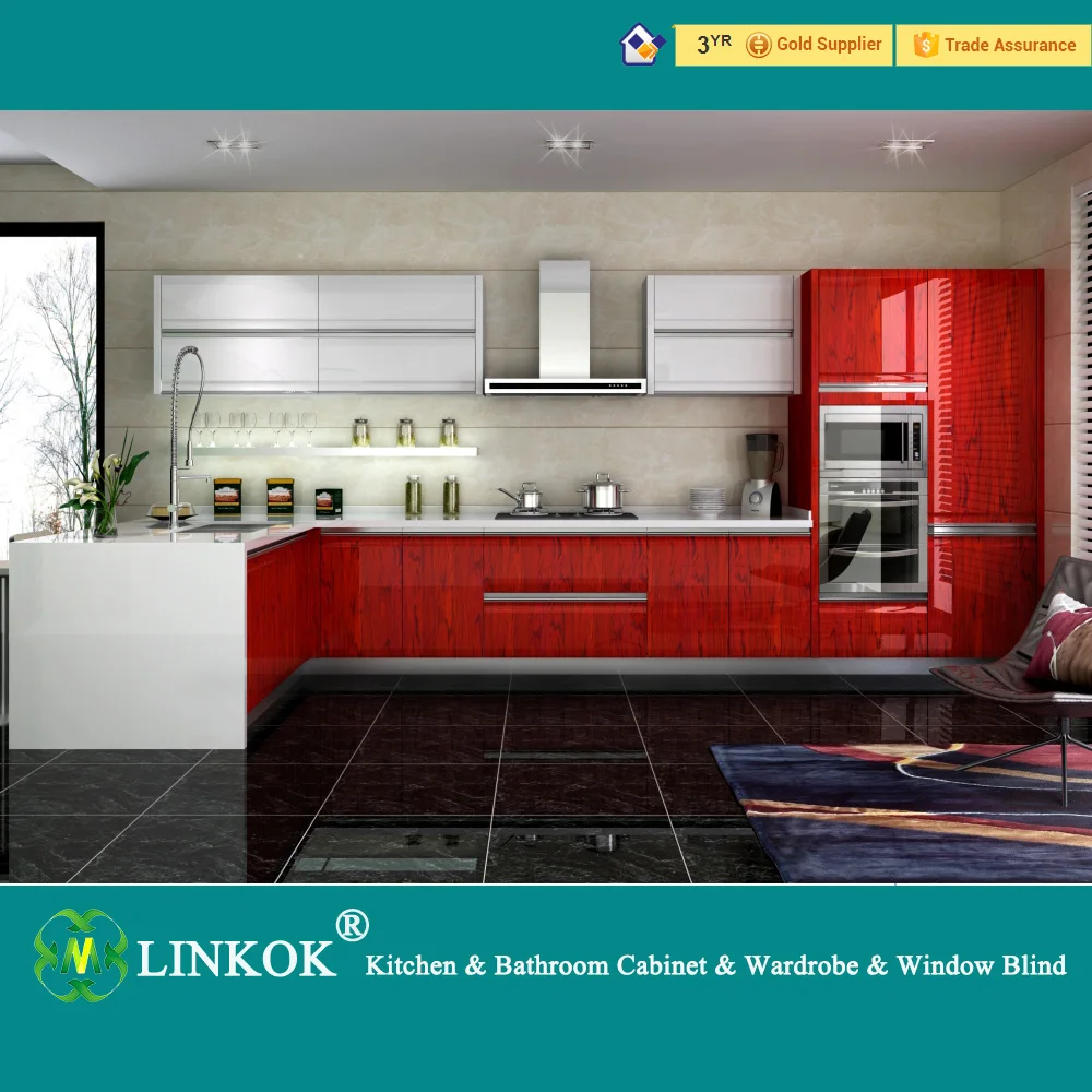 Linkok Furniture Cheap High Gloss UV Finish Modular Kitchen