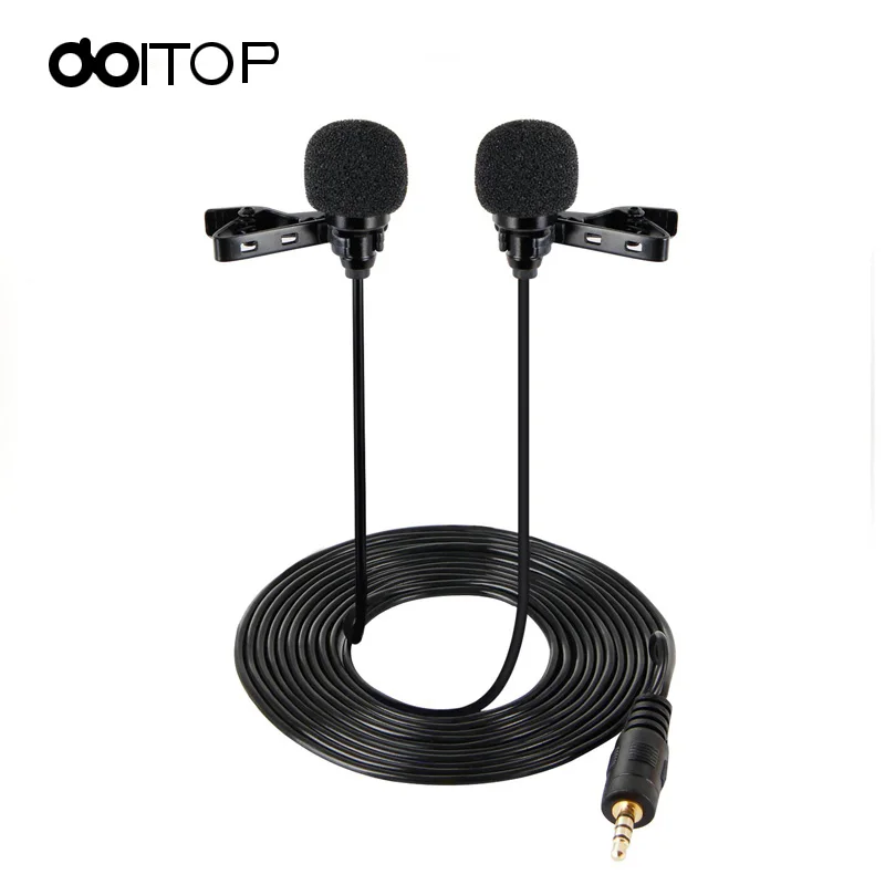 

DOITOP 150cm Yaka Lapel Phone Microphone Mini Dual Head Omni-Directional Mic Mikrofon With Collar Clip For iPad Smartphones A3