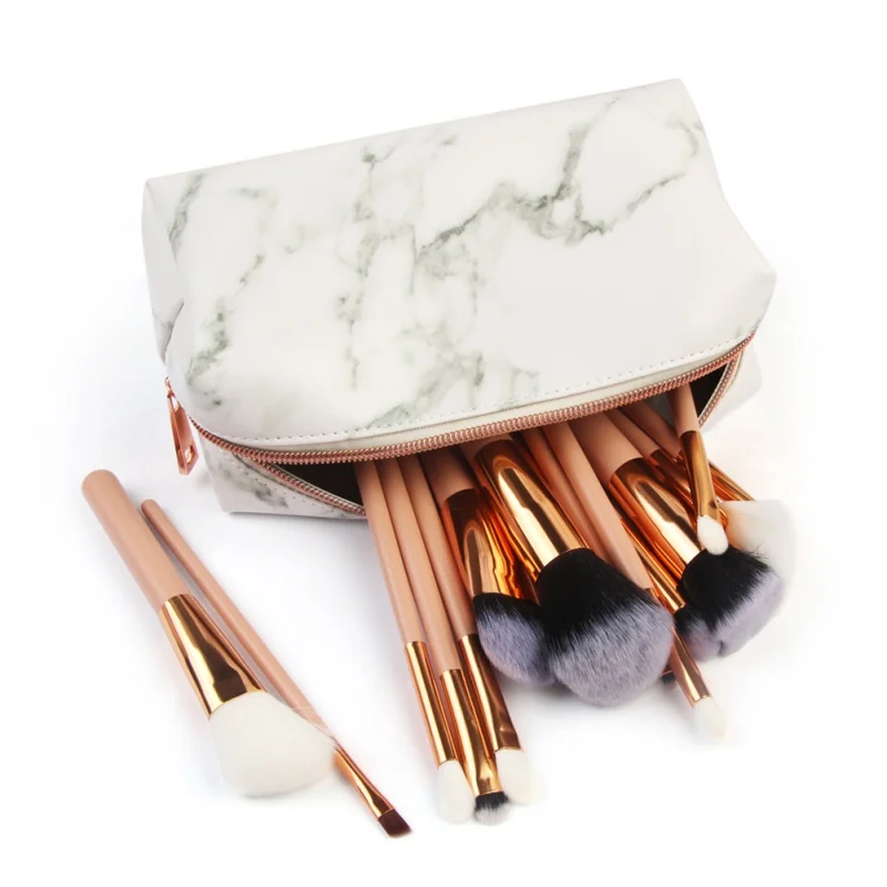 الرخام نمط المنظم المرأة الأزياء حالة عالية التجميل حقيبة فرشاة للمكياج تخزين أكياس سستة حقيبة يد محفظة للفتيات