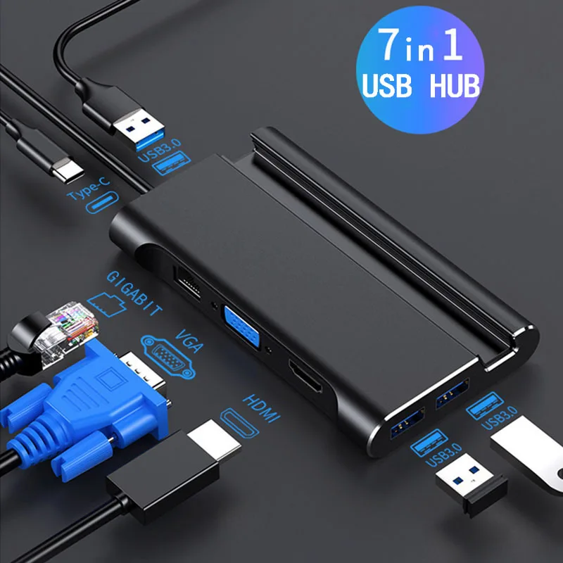 Док-станция для ноутбука USB 3,0 HDMI VGA RJ45 PD USB C Hub Fealushon для ноутбука Macbook Pro hp DELL Surface lenovo samsung