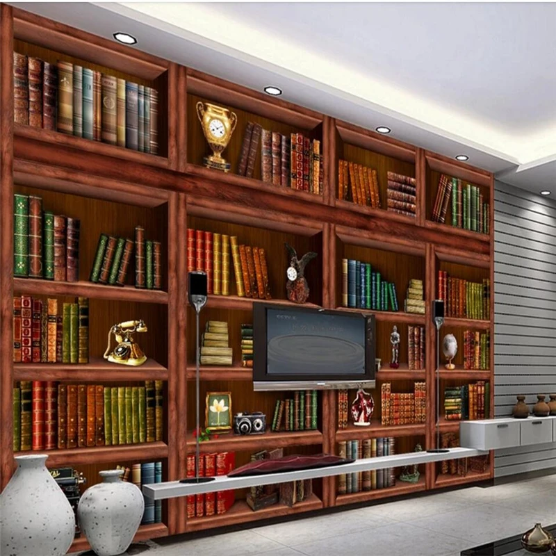 

beibehang Living room bookshelf bookcase 3D background wall murals custom large mural green wallpaper papel de parede