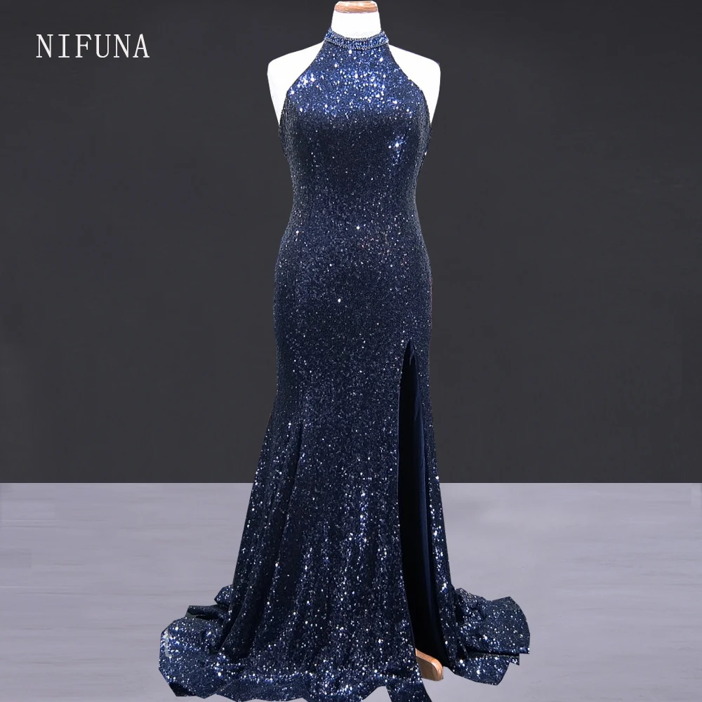 Cheap Halter Backless Mermaid Prom Dresses Long Evening Gown Bling