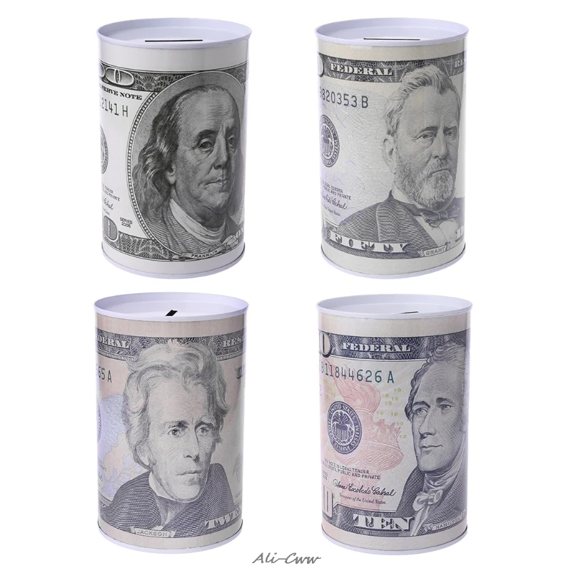 

Creative Euro Dollar Metal Cylinder Piggy Bank Saving Money Box Home Decoration A824