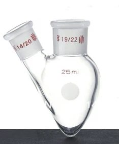 

Flask, Two neck, Pear shape, Capacity:200ml, Center Joint:19/22, Side joint:19/22
