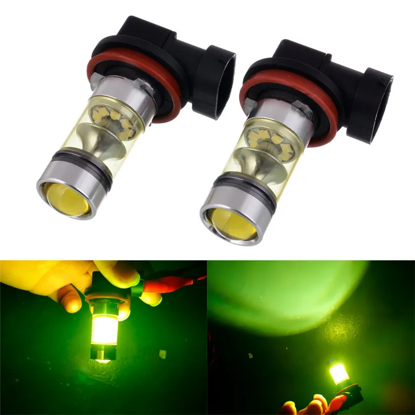 KAKUDER 2PC 100W H8 H11 LED High Power Front Fog Lamps Bulbs Yellow
