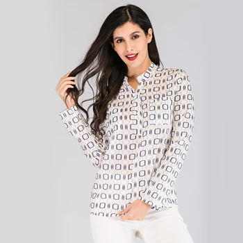 

LEWVLIOD Casual Women's Blouses Ladies Printed Long Sleeve Loose Chiffon V Neck Womens Tops And Blouses Plus Size Summer Tunic