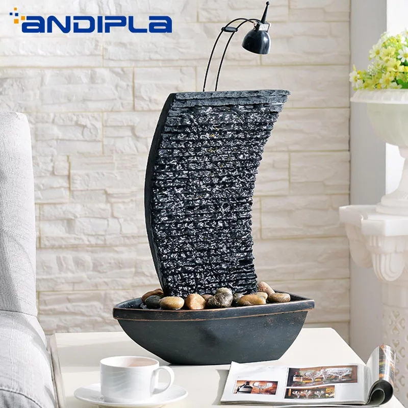 

110-220V Creative Modern Water Fountain LED Waterfall Micro Landscape Ceramic Crafts Office Desktop Lucky Ornaments Home Decor