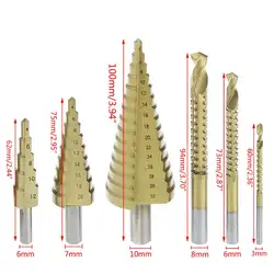 6 шт./компл. HSS Сталь Титан покрытием Шаг сверло отверстие резак 4-12/20/32 мм для сверления металла Мощность инструмент новый 2019