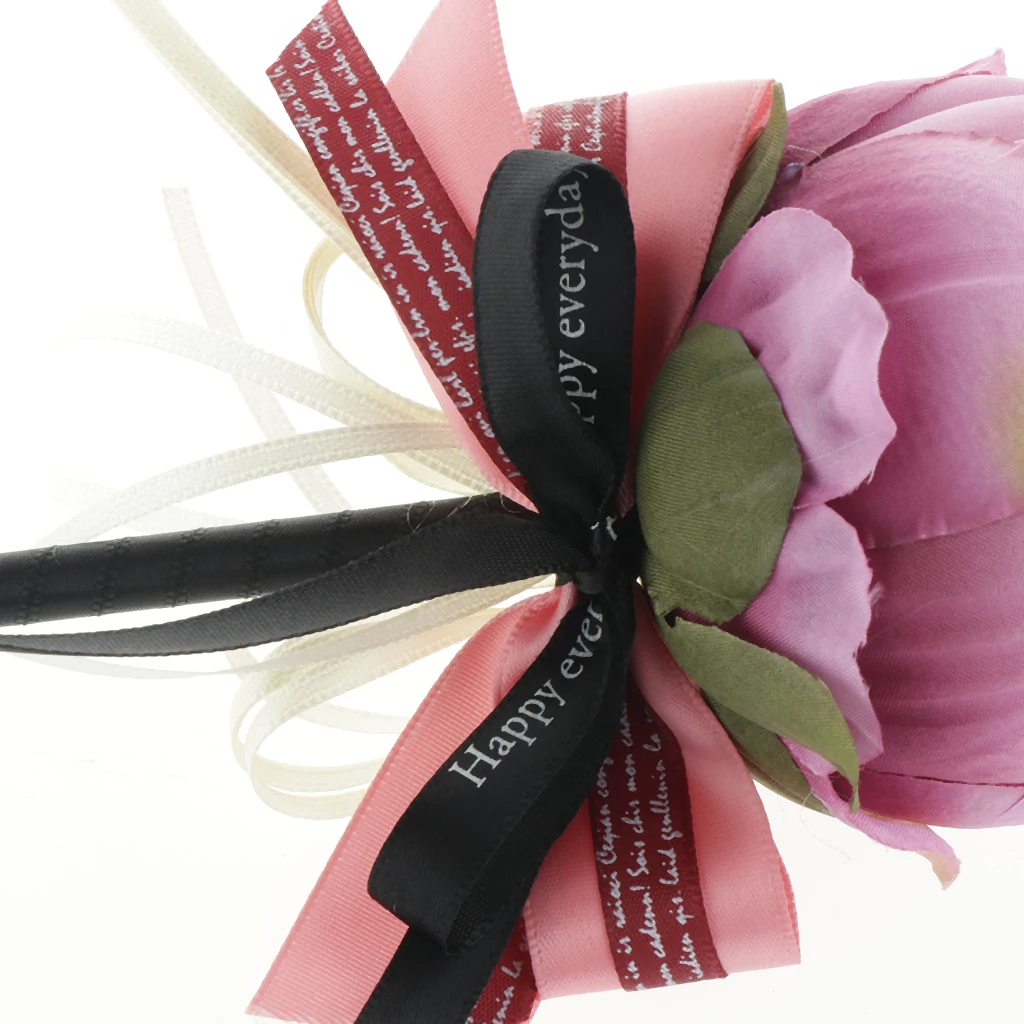 Wedding Guest Book Signing Pen Banquet Party Prom Crystal Ribbon Peony Flower Ball Pen With Ribbon And Flower Ball Decor