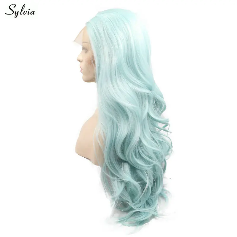 Sylvia светло-зеленый натуральный волна волос термостойкие волокна кружева парики синтетические Синтетические волосы на кружеве парики для