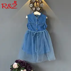 R & Z/Детское платье Коллекция 2019 года, новое летнее модное джинсовое платье-майка для девочек платье без рукавов с отстегивающимися