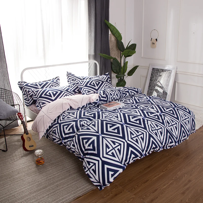 

KELUO Home Textile 4pcs King Size Stripe lattice Bedding Sets Duvet Cover Sets Pillowcases Paris Famous Scenery Flat sheet